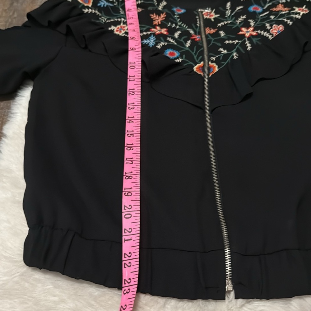 ZARA TRAFALUC Floral Embroidered Frill Black Jacket ~ Like New - Picture 12 of 12